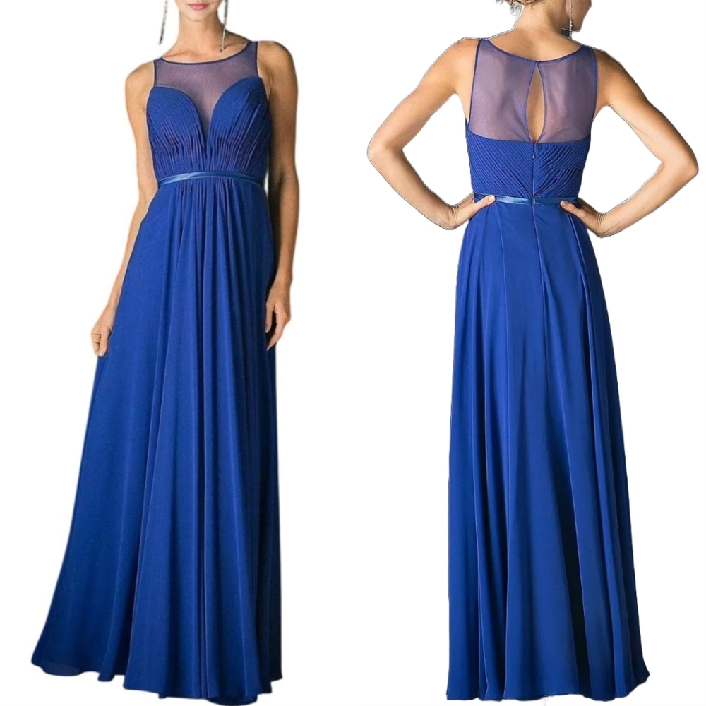 Cinderella Royal Blue Maxi Gown with Sheer Yoke